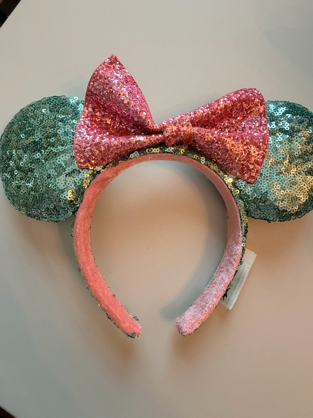 Disney Sequin Minnie Ears Headband in Pink and Teal